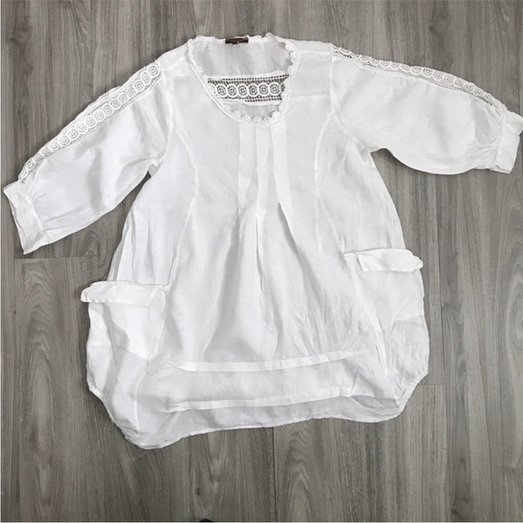 Piazza Roma Dresses & Skirts - OIAZZA ROMA WOMENS DRESS WHITE 100% LINEN LONG SLEEVES LARGE